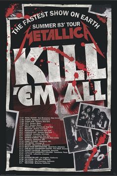 a poster for metallic kill'em all with pictures of the band and their names