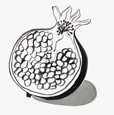 a black and white drawing of a pomegranate