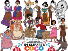 the cartoon characters are all dressed up in different outfits and costumes, including an old fashioned caricature