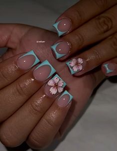 Teal Short Square Nails, Nails Square Short, Chanel Nails, Spring Acrylic Nails, Blue Acrylic Nails