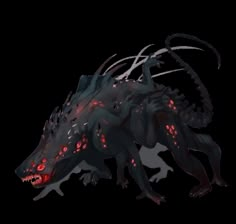 a black dragon with red eyes and sharp fangs