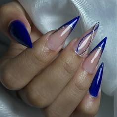 Stiletto Nails Blue, Cute Stiletto Nails Designs, Blue Stilettos, Hoco Nails, Acrylic Nails At Home, Blue Acrylic Nails