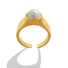 Style: Women Material: Titanium Steel, Imitation Pearl Pearl Type: Uncultured Pearl Color: White Ring Size: NO.6 Ring For Women Gold, Chunky Pearls, Open Rings, Mabe Pearl, Waterproof Jewelry, Pearl Types, Pearl Color, Open Ring, Wide Bands