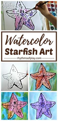 watercolor starfish art project for kids to do with the ocean and sea creatures