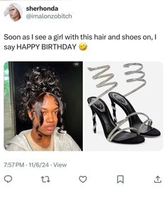 a tweet with an image of a woman's hair and shoes on it