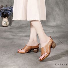 Lasaky - Cool and Comfortable Genuine Leather Cowhide Platform Sandals with Peep Toe Rough Heels, White Casual Shoes, White High Heels, High Heel Wedges, Wedge Pumps, Genuine Leather Shoes, Leather High Heels, Pointed Toe Shoes, Heels & Wedges