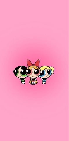 the powerpuff girls wallpaper with three cartoon characters on pink and black background