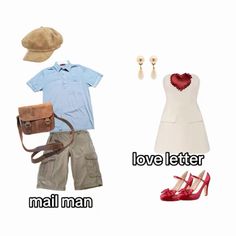 a couple of items that are on top of a white background with the words love letter and mail man