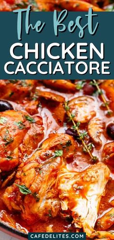 the best chicken cacciatore recipe in a pan with text overlay