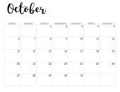 a calendar with the word october in black and white on it's front page