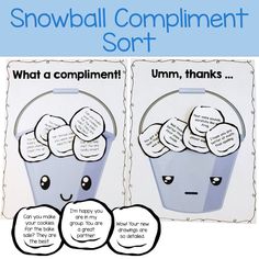 snowball compliments sort for students to use in their writing and crafting projects