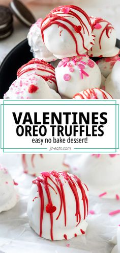 valentine's oreo truffles with red and white sprinkles