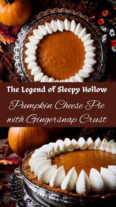 Gingerbread Crust Pie, Pumpkin Pie Unique, Spiced Pumpkin Pie Recipe, Sleepy Hallow Recipes, Sleepy Hollow Recipes, Sweet Pumpkin Pie Recipe, Autumn Recipes Desserts, Fall Food Dinner, Pumpkin Cheese Pie