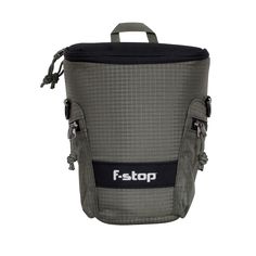 a gray and black lunch bag with the word fastop on it's side