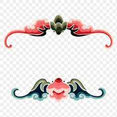 two different types of ornamental designs on a white background, with red and blue accents