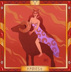 the zodiac sign aries is depicted on a red background