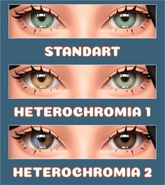 four different types of eyes with the words standard and heterochromia 2