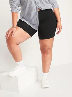 High-Waisted Jersey Biker Shorts for Women -- 6-inch inseam | Old Navy Short Faux Fur Jacket, Cuffed Denim Shorts, Leopard Print Jacket, Free Label, Old Navy Maternity, Shorts For Women, Active Wear Shorts, Old Navy Shorts, Old Navy Jeans