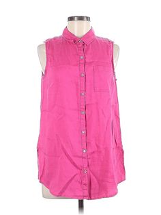 Sigrid Olsen Sleeveless Button Down Shirt Size: Medium Tops - used. No Fabric Content | Sigrid Olsen Sleeveless Button Down Shirt: Pink Tops - Size Medium Sleeveless Cotton Shirt With Button Closure, Casual Sleeveless Shirt With Button Closure, Spring Sleeveless Shirt For Beach, Spring Sleeveless Beach Shirt, Spring Beach Sleeveless Shirt, Sleeveless Beach Blouse With Button Closure, Sleeveless Blouse With Button Closure For Beach, Sleeveless Button Down Shirt, Pink Tops