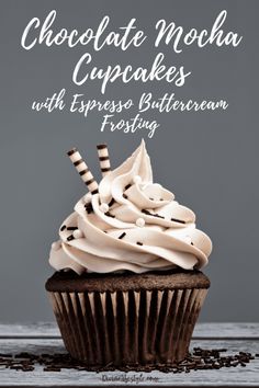 chocolate mocha cupcakes with espresso buttercream frosting on top