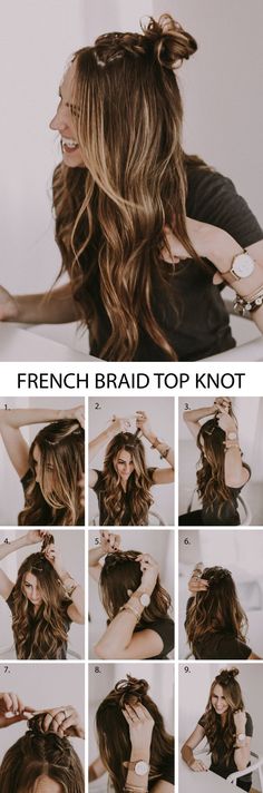 Double French Braid Half Up Top Knot. Such a beautiful hairstyle with braids and the perfect top knot. I love the step by step and the video tutorial! Hair Knot Tutorial, Double French Braids, Braided Top Knots, Hair Updos Tutorials, Braids For Medium Length Hair, Knot Hair, Top Knot Hairstyles, French Braids, Super Hair