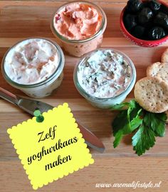 an assortment of food on a cutting board with the words zef yogurtkras maken