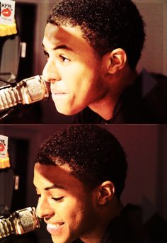 two pictures of a young man drinking from a bottle