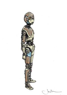 a drawing of a robot standing with his hands in his pockets and looking at something