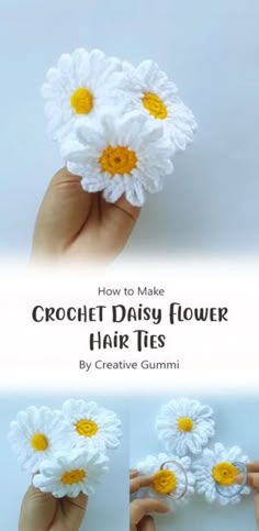 how to make crochet daisy flower hair ties