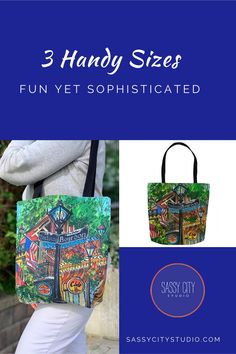 Treat yourself or a friend to this lively, fun and colorful New Orleans Tote Bag.  This is original painting of the New Orleans seems to appeal to a lot of our clients. The tote comes in three handy sizes. Take a small tote to a coffee shop with your laptop and a good book.  Our medium tote is perfect for the gym while the large tote is a great shopping or overnight bag. Save for later or click through to shop now! #Mardigras #Neworleans #canvastotebag #artgiftideas #bestfriendgiftideas Fun Art Print, Boho Chic Accessories, Personalized Canvas Tote, New Orleans Mardi Gras, Stylish Tote Bag, Mardi Gras Party, Personalized Canvas, Mardi Gras Gifts, Monogram Tote