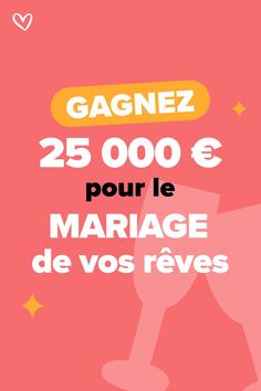 Tentez de gagnez 25000€ pour la mariage de vos rêves avec Mariages.net Cliquez sur le lien, remplissez le formulaire et votre participation sera prise en compte ! Vous avez jusqu'au 3 mars 2025 pour tenter votre chance Que la chance soit avec vous