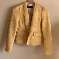 Gorgeous Tweed Boucle Blazer With Fringed Edge Accents And Two Front Pockets. Fully Lined. Latch Closure. Shoulder To Hem 19”. Never Worn, In New Condition Nwot. Color: Sunshine Elegant Zara Tweed Jacket For Spring, Elegant Zara Tweed Jacket, Zara Tweed Jacket For Spring Formal, Elegant Zara Tweed Office Jacket, Zara Tweed Jacket For Spring, Zara Spring Tweed Blazer, Spring Zara Tweed Blazer, Zara Elegant Tweed Outerwear, Elegant Zara Tweed Outerwear