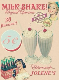 an advertisement for milkshake with two women holding beverages