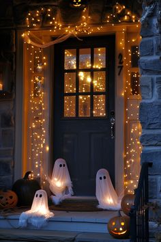 halloween decorations on the front door of a house