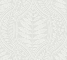 a white wallpaper with an intricate design on the front and back side of it