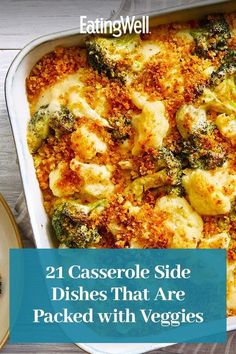 a casserole dish with broccoli and cheese