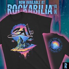 the rockabilia t - shirt is on display in front of a blue background