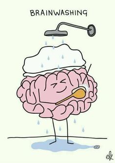 the brain is washing itself with water from a faucet on it's head