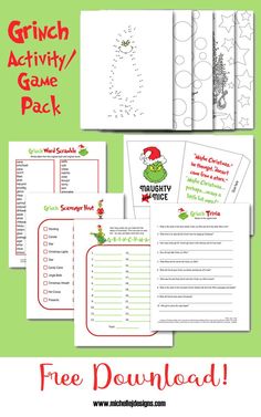 the grin activity pack with free printables for kids to use on their christmas activities