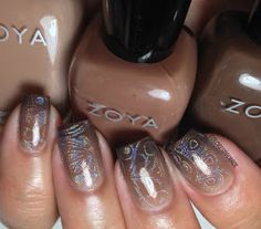 Zoya Natural Deux Collection Fall 2014 - gradient nail art with holographic nail polish stamping on top Different Types Of Nails, Happy Nails, Holographic Nail Polish, Gradient Nails, Stamping Nail Art, Brown Nails, Holographic Nails, Accent Nails, Types Of Nails