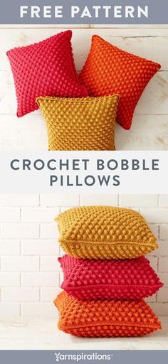 crochet pillows with text overlay that says free pattern