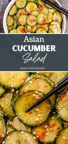 This Asian-inspired Spicy Cucumber Salad is the perfect healthy side dish for nearly any occasion. Featuring crisp cucumbers, and a spicy honey-soy dressing, this cucumber salad recipe is as flavorful as it is easy to make. Ready in just 15 minutes, this vegetable side dish is perfect for busy weeknight meals, and pairs perfectly with salmon, rice, pork, stir fries, and more! Fresh Asian Salad, Cucumber Balsamic Salad, Asian Style Cucumbers, Cucumber In A Jar Recipes, Cucumber With A Bang, Korean Style Cucumbers, Salad Greens Recipe, Cucumber Recipes Asian, Edamame Cucumber Salad