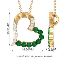 Product Details A symbol of deep love - our intricately designed open-heart pendant is embellished with Round Shape Diamond on one metal strip and lush green round emerald on the other. The rich green allure of emeralds is accentuated by the sparkly Diamond adorning the asymmetrical heart frame. It is linked with a hidden bale for a bit of drama and shine. Wear it long or short, depending upon the look you intend to achieve. Product Information SKU SHP-PENDANT0821345629 Length 16.5 mm Width 16.5 Heart Frame, Rich Green, Signature Jewelry, Deep Love, Timeless Jewelry, Open Heart, Lush Green, Heart Pendant Necklace, Conflict Free Diamonds