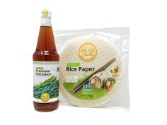 a bottle of rice paper next to a tortilla