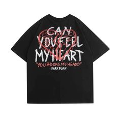 Dark Plan T-Shirt | Casual Printed T-Shirts – h0neybear Streetwear Tshirt Design, Graffiti Heart, Company Identity, Black T Shirts, Heart Graphic, Streetwear Tshirt, T Shirt Oversized, Loose Tops, Heart Print