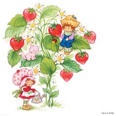 a child is standing next to a strawberry plant with the words welcome spring on it