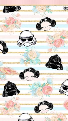 star wars wallpaper with different types of hats and flowers on it's side