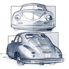 two cars are shown side by side in this drawing