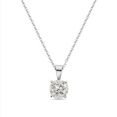 Ready for any occasion, this outstanding diamond pendant is a jewelry box must-have. Fashioned in 10K white gold, this breathtaking choice showcases a dazzling 1-1/4 ct. diamond solitaire. Polished to a bright shine, this pendant suspends along an 18.0-inch cable chain that secures with a spring-ring clasp. Formal White Gold Lab Grown Diamond Necklace, Classic White Gold Diamond Necklace With Round Pendant, Classic Diamond White Pendant Diamond Necklace, Formal Diamond Cut Solitaire Necklace In Diamond White, Classic White Gold Solitaire Necklace For Anniversary, Classic White Diamond Necklace With Brilliant Cut, Classic Platinum Diamond Necklace Gift, Classic Silver Diamond Necklace With Lab Grown Diamonds, Timeless Platinum Solitaire Necklace For Gifts