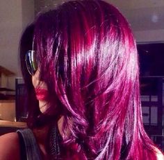 Plum Magenta Hair, Funky Summer Hair Color, Fuschia Hair Color, Magenta And Purple Hair, Magenta Purple Hair, Purple And Magenta Hair, Red Purple Hair Color, Raspberry Red Hair